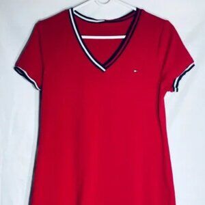 Tommy Hilfiger shirt dress size M v neck sport tennis style casual red